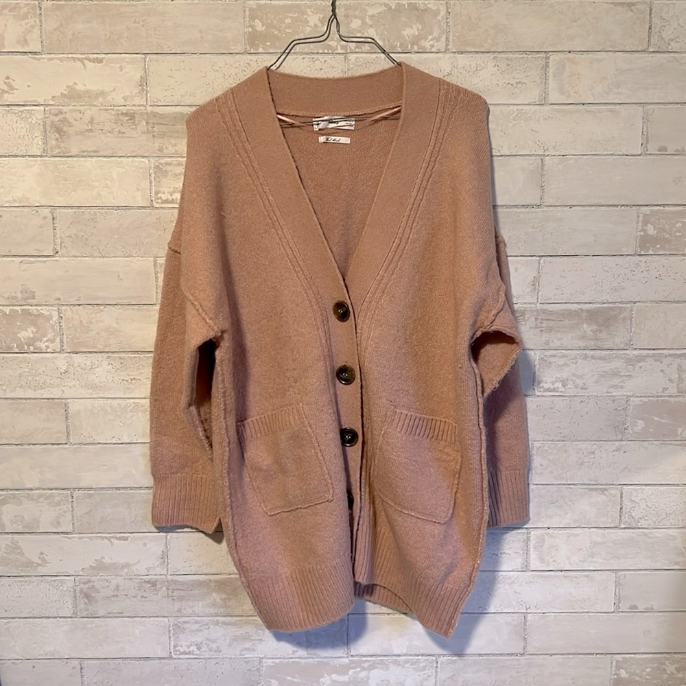Mango Wool-Blend Oversized Cardigan in Pink/Blush - Size Small